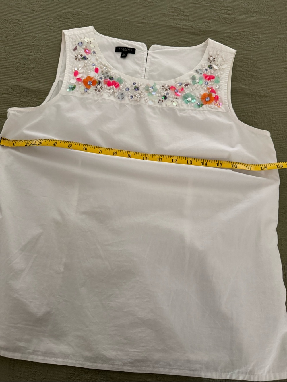 Talbots White Beaded Floral-Yoke Sleeveless Tank - Picture 6 of 7